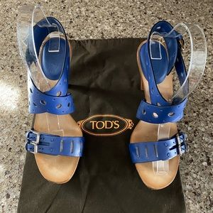 TOD'S / Platform Sandals /Ankle Strap / Royal Blue Leather / Size 36.5 / NWOT